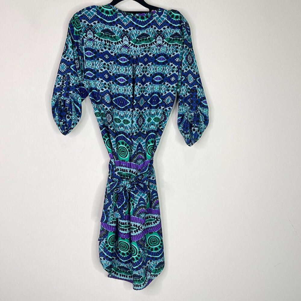 Anthropologie Maeve Ikat Roll Tab Sleeve Belted Shirt Dress Women's Size XS - Picture 3 of 10
